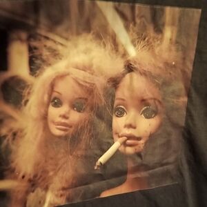 Women's Gray Graphic Tee with Humor Doll Image